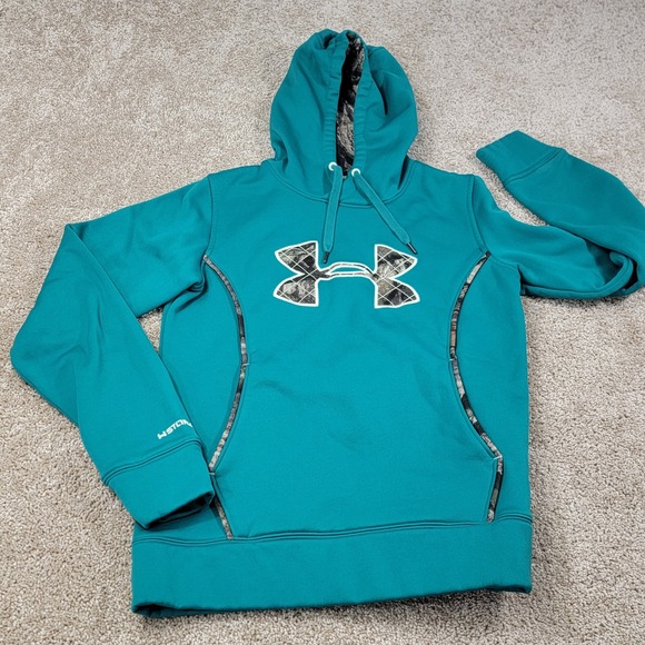 Under Armour Tops - Under Armour Teal Camo Logo Storm Hoodie Sweatshirt Women's Size SM P